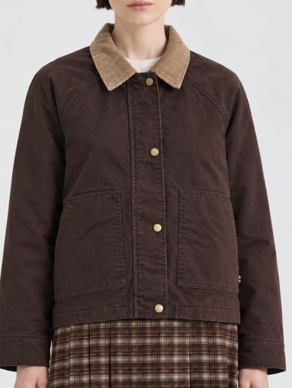 Hunter Barn Jacket Brown Canvas Corduroy Collar Boxy Oversized Sz L $149 NWT - Picture 2 of 16